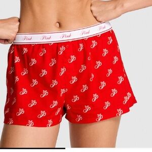 Victoria Secret PINK Red P logo print fold over pajama shorts
